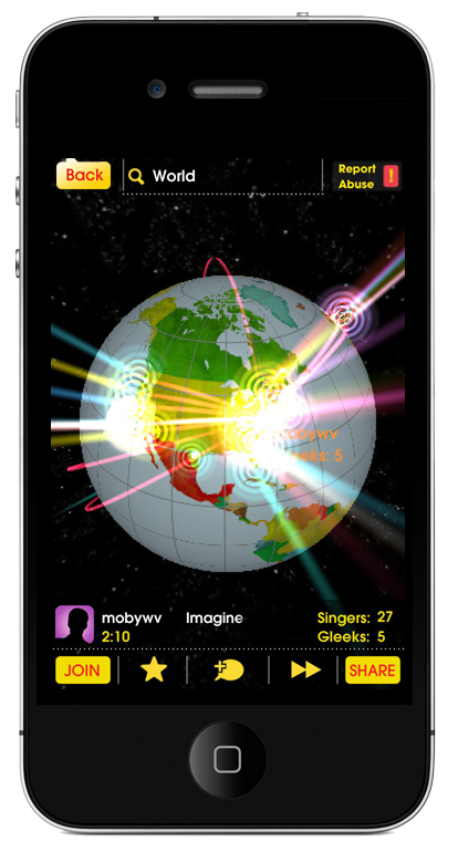 Listen to singers around the world on the Smule Glee Globe